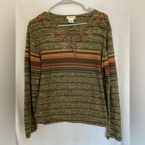 St Johns Bay Retro Embroidered Light Sweater Womens XL